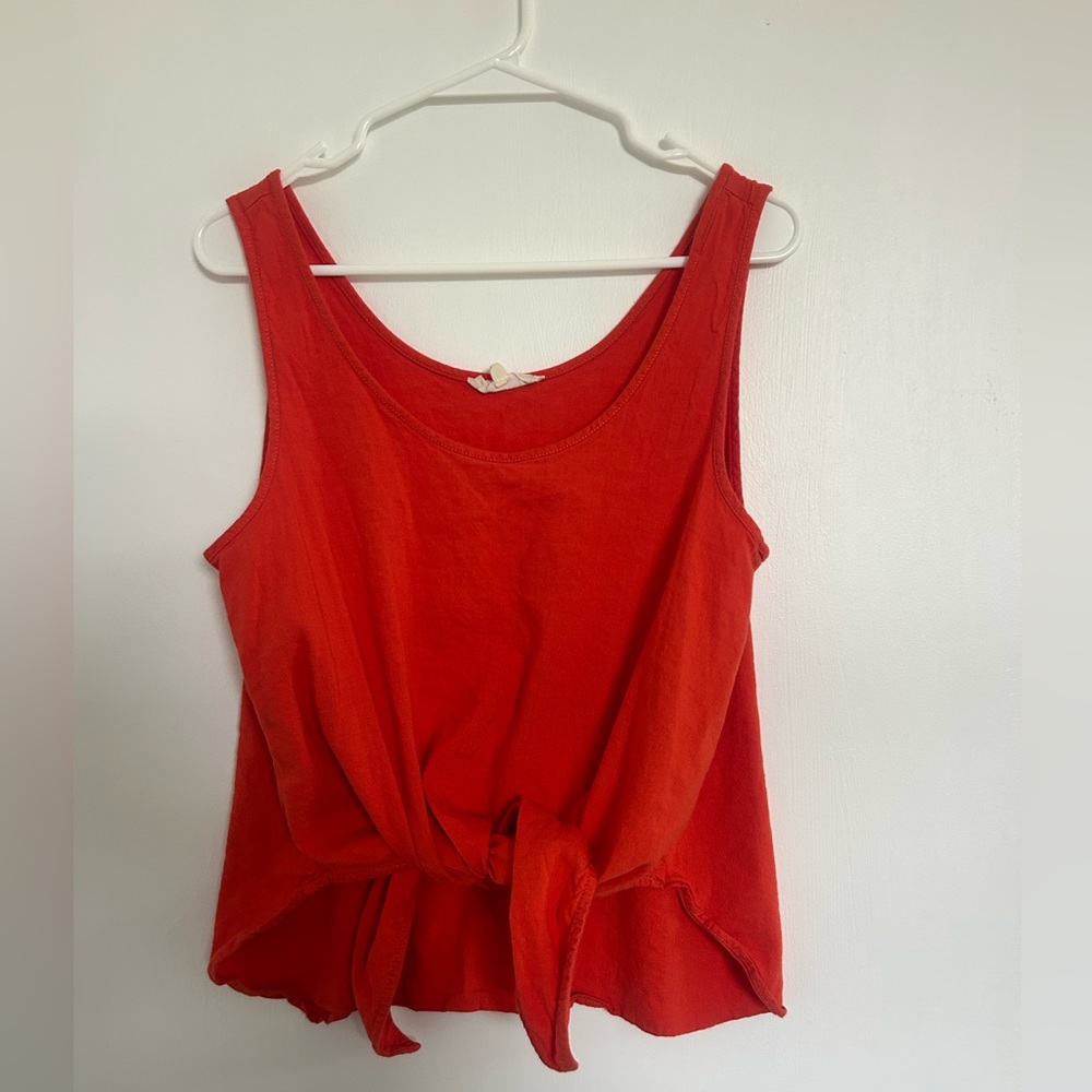 LOFT Bright Red Tie-Front Tank Top